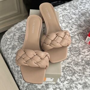 Marc Fisher Women's Beige Braided Slide Sandal Heels